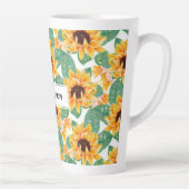 ひまわりかわいらしの黄色と緑のパターン カフェラテマグ (右)