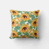 ひまわりかわいらしの黄色と緑のパターン クッション (正面)
