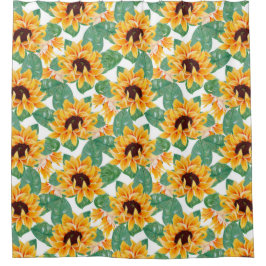 ひまわりかわいらしの黄色と緑のパターン シャワーカーテン