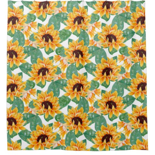 ひまわりかわいらしの黄色と緑のパターン シャワーカーテン (正面)