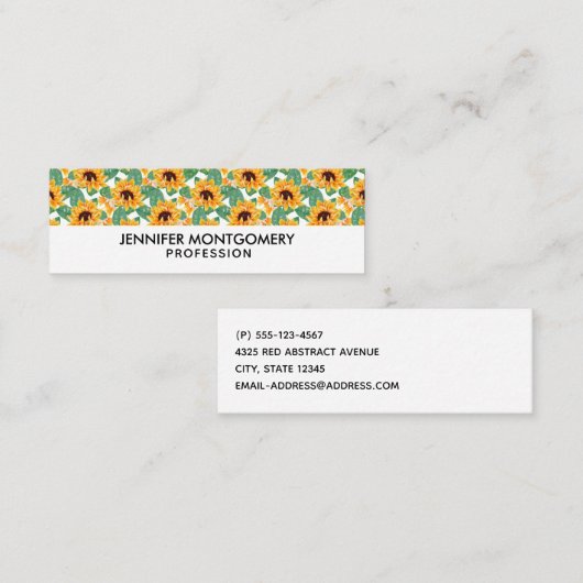 ひまわりかわいらしの黄色と緑のパターン スキニー名刺 (正面/裏面)