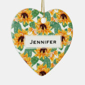 ひまわりかわいらしの黄色と緑のパターン セラミックオーナメント (右)