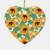 ひまわりかわいらしの黄色と緑のパターン セラミックオーナメント (裏面)