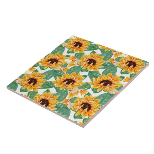 ひまわりかわいらしの黄色と緑のパターン タイル (側面)