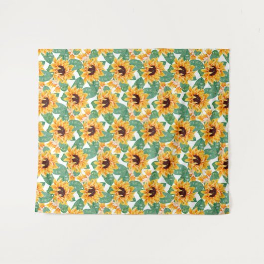 ひまわりかわいらしの黄色と緑のパターン タペストリー (正面(横))