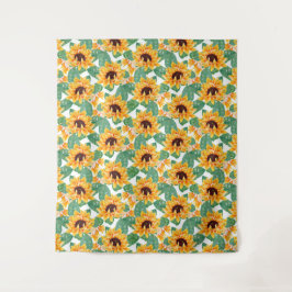 ひまわりかわいらしの黄色と緑のパターン タペストリー