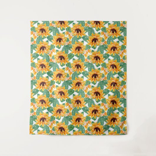 ひまわりかわいらしの黄色と緑のパターン タペストリー (正面)