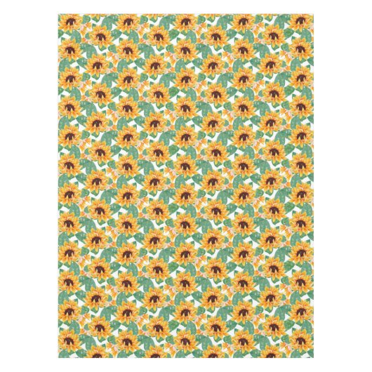 ひまわりかわいらしの黄色と緑のパターン テーブルクロス (正面)