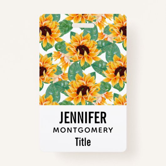 ひまわりかわいらしの黄色と緑のパターン バッジ (裏面)