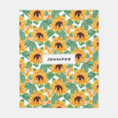 ひまわりかわいらしの黄色と緑のパターン フリースブランケット (正面)