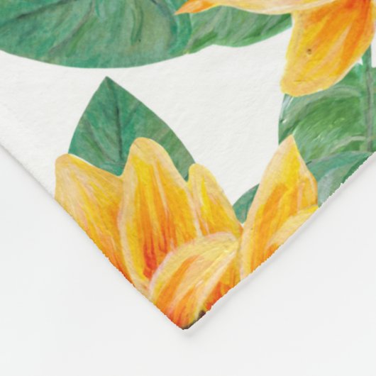 ひまわりかわいらしの黄色と緑のパターン フリースブランケット (角)