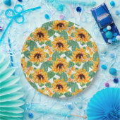 ひまわりかわいらしの黄色と緑のパターン ペーパープレート (パーティー)