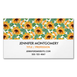 ひまわりかわいらしの黄色と緑のパターン マグネット名刺