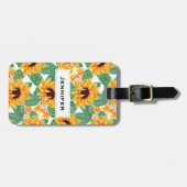 ひまわりかわいらしの黄色と緑のパターン ラゲッジタグ (正面横)