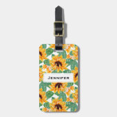 ひまわりかわいらしの黄色と緑のパターン ラゲッジタグ (正面縦)