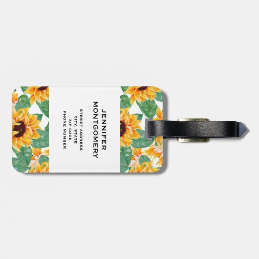 ひまわりかわいらしの黄色と緑のパターン ラゲッジタグ (裏面横)