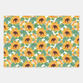 ひまわりかわいらしの黄色と緑のパターン ラッピングペーパーシート (正面3)