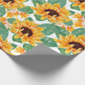 ひまわりかわいらしの黄色と緑のパターン ラッピングペーパー (角)