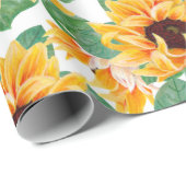 ひまわりかわいらしの黄色と緑のパターン ラッピングペーパー (ロールコーナー)