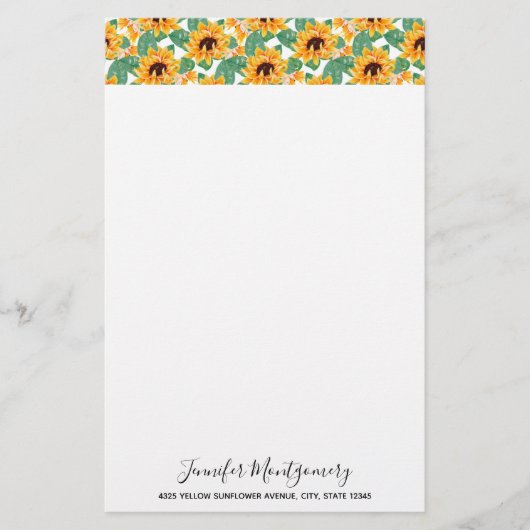 ひまわりかわいらしの黄色と緑のパターン 便箋 (正面)