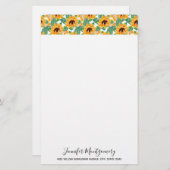 ひまわりかわいらしの黄色と緑のパターン 便箋 (正面/裏面)