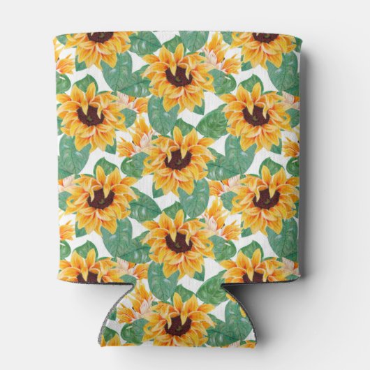 ひまわりかわいらしの黄色と緑のパターン 缶クーラー (裏面)