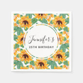 ひまわりかわいらしイエロー&グリーンパターン誕生日 スタンダードカクテルナプキン (正面)