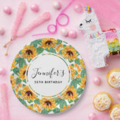 ひまわりかわいらしイエロー&グリーンパターン誕生日 ペーパープレート (パーティー)