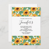 ひまわりかわいらしパターンイエロー&グリーン誕生日 インビテーションポストカード (正面/裏面)