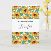 ひまわりかわいらしパターンイエロー&グリーン誕生日 カード (黄色い花)