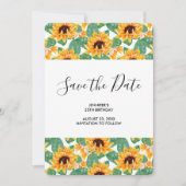 ひまわりかわいらしパターンイエロー&グリーン誕生日 セーブザデート (正面)