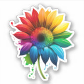 ひまわりかわいらしレインボーステッカー |ダイカットのシール シール (正面)
