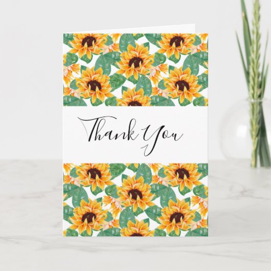 ひまわりかわいらし柄イエロー&グリーンありがとう カード (正面)