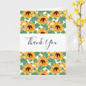 ひまわりかわいらし柄イエロー&グリーンありがとう カード (黄色い花)