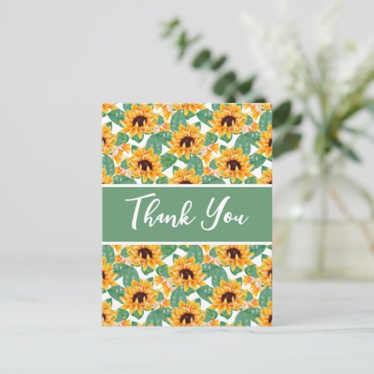ひまわりかわいらし柄イエロー&グリーンありがとう ポストカード (スタンド正面)