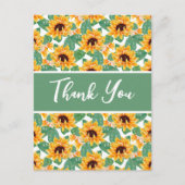 ひまわりかわいらし柄イエロー&グリーンありがとう ポストカード (正面)