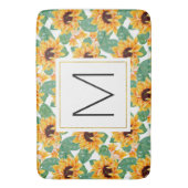 ひまわりかわいらし花イエロー&グリーンパターンモノグラム バスマット (正面縦)