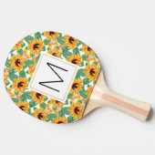 ひまわりかわいらし花イエロー&グリーンパターンモノグラム 卓球ラケット (横)