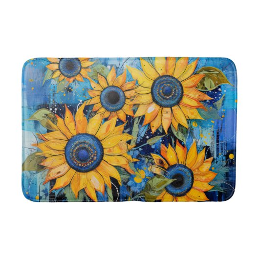 ひまわりかわいらし花花花柄自然 バスマット (正面)