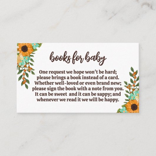 ひまわりかわいらし花赤ちゃんシャワーベビー本 エンクロージャーカード (正面)