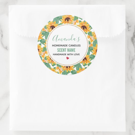 ひまわりかわいらし花黄色と緑のパターンろうそく ラウンドシール (バッグ)
