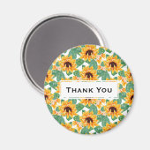 ひまわりかわいらし花黄&緑パターンありがとう マグネット (正面/裏面)