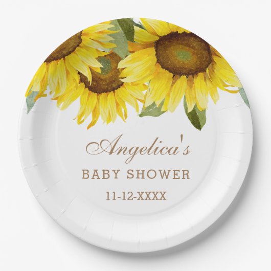 ひまわりかわいらし赤ちゃんガールシャワー ペーパープレート (正面)