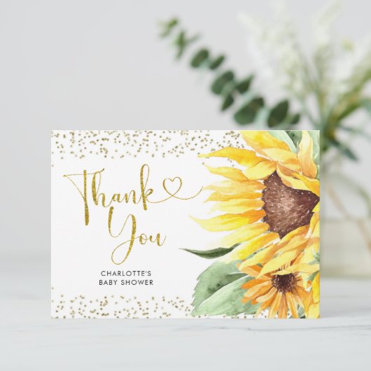 ひまわりがやってくる ベビーシャワー お礼のカード サンキューカード (スタンド正面)