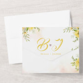 ひまわりが可愛い黄色の明るいモノグラム結婚式 オールインワン招待状 (裏面)