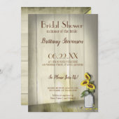 ひまわりが描かれたルースティックな田舎風メイソンジャー 招待状 (正面/裏面)