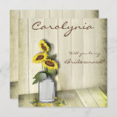ひまわりが描かれた素朴なカントリー調のメイソンジャー 招待状 (正面/裏面)