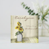 ひまわりが描かれた素朴なカントリー調のメイソンジャー 招待状 (スタンド正面)