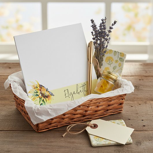 ひまわりとかささぎの名入れ ノートパッド