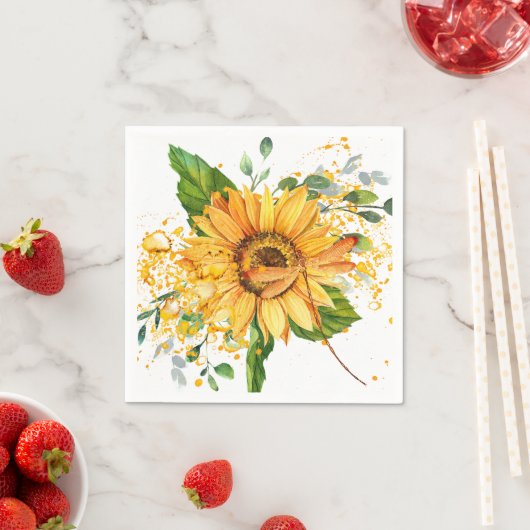 ひまわりとかさぶたのしぶきが落ちる スタンダードカクテルナプキン (インサイチュ)